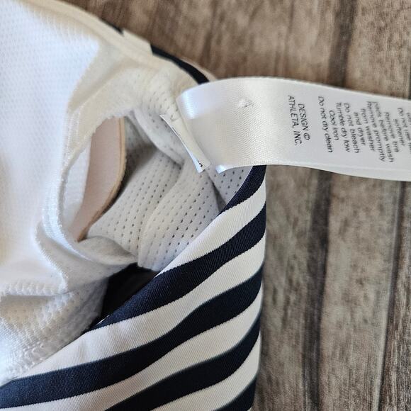 Athleta High Moon Sports Bra Stripes Size XS X-Small Navy Blue White Racerback - Picture 11 of 12